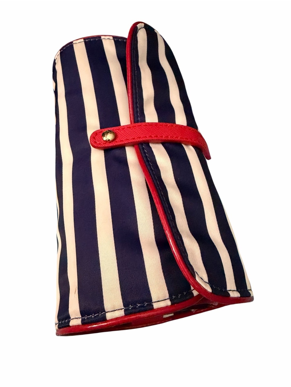 NWT Kate Spade Striped Navy & White Roll Jewelry Travel Vacay Bag with Red Trim - Picture 11 of 14